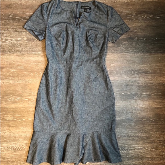 Denim Dark Blue Banana Republic Dress w Ruffle Sz0 - Picture 3 of 5